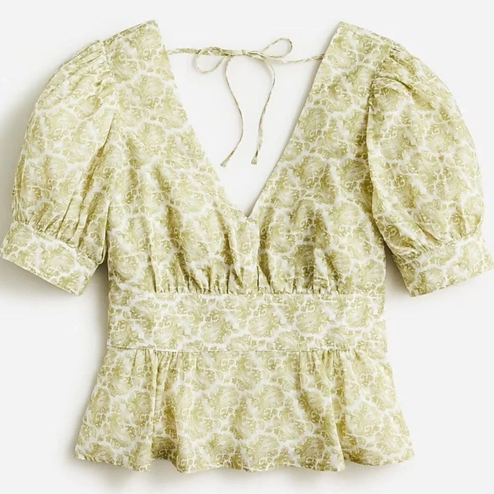 J. Crew Puff Sleeve V Neck Top Sz 4